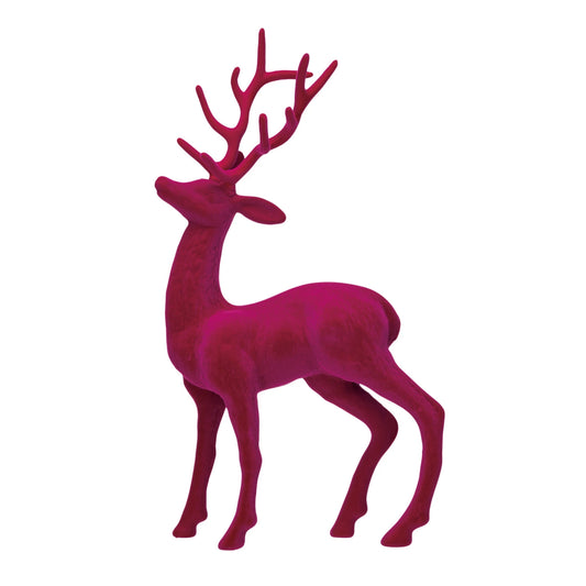 Pink Flocked Reindeer Standing