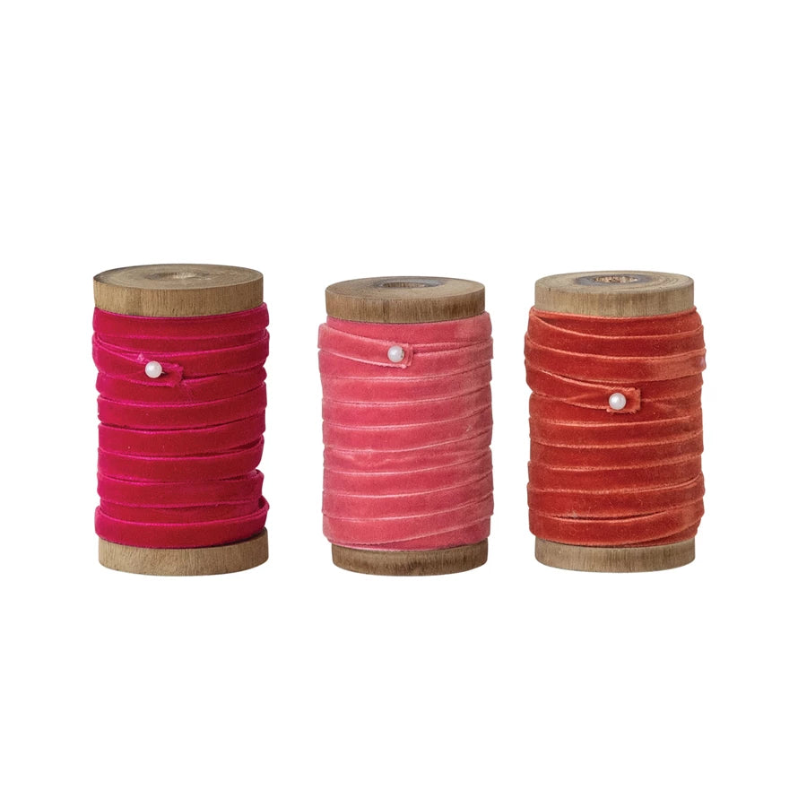 Velvet Ribbon on Wood Spool, 3 Colors