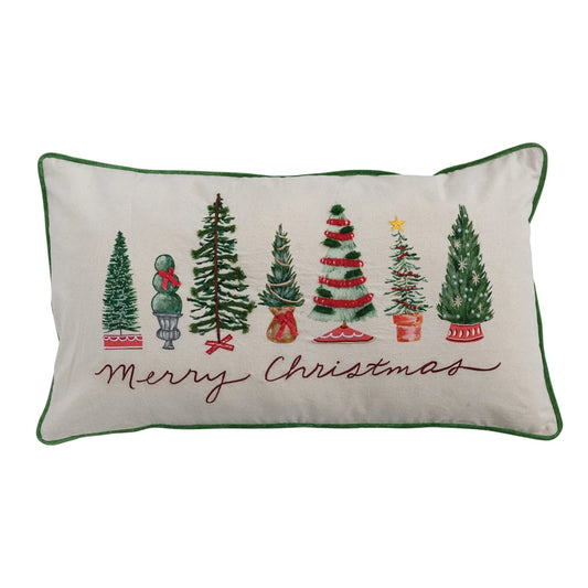 Pillow-  "Merry Christmas"  with Piping, Embroidery & Trees