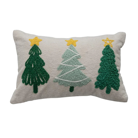 Christmas Trees Pillow Woven Blend Lumbar  with Tufted & Embroidered